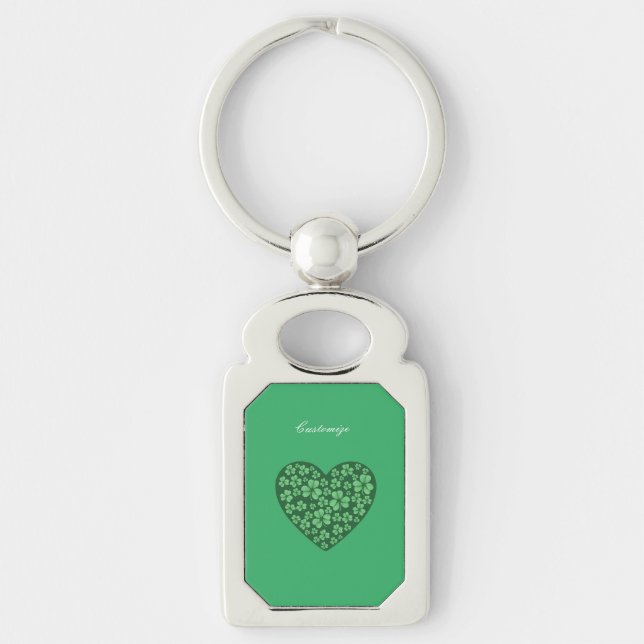 green Shamrock heart St Patrick's Day  Keychain (Front)