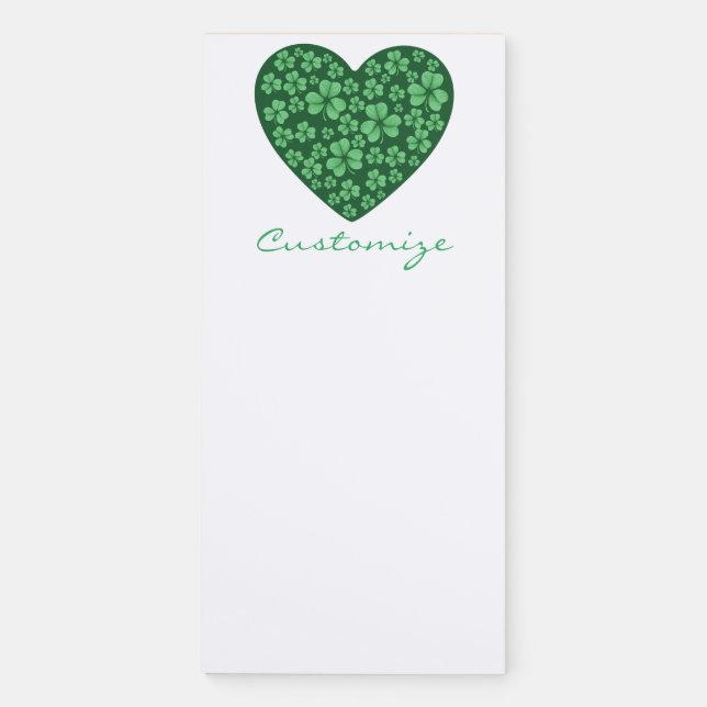 green Shamrock heart St Patrick's Day Magnetic Notepad (Front)
