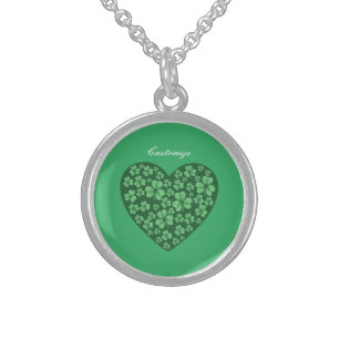green Shamrock heart St Patrick's Day  Sterling Silver Necklace