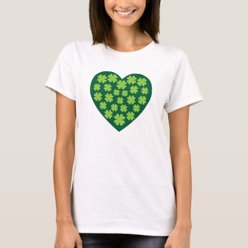 Green Shamrock Heart St Patricks Day T_Shirt