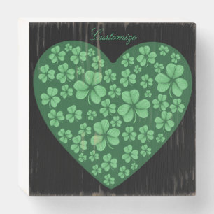 green Shamrock heart St Patrick's Day Wooden Box Sign