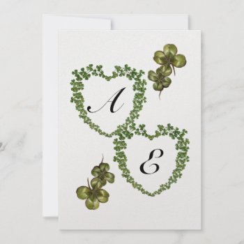 Green Shamrock Hearts Monogram Ice White Purple Announcement by AiLartworks at Zazzle