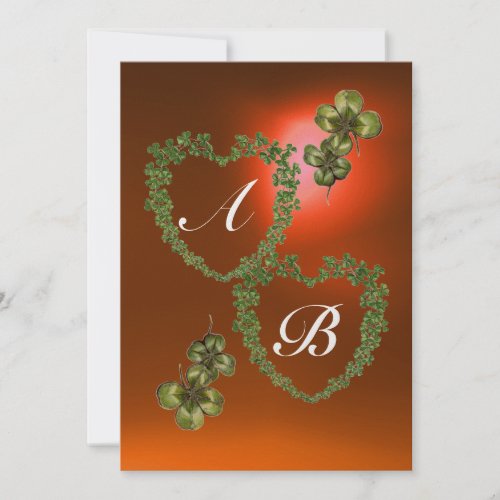 GREEN SHAMROCK HEARTS MONOGRAM  orange green Announcement