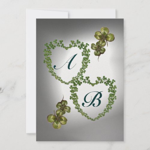 GREEN SHAMROCK HEARTS MONOGRAM  orange green white Announcement