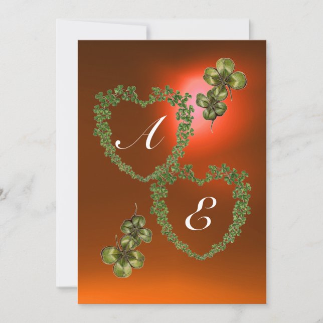 GREEN SHAMROCK HEARTS MONOGRAM  white ,orange Announcement (Front)