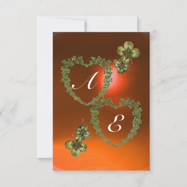 GREEN SHAMROCK HEARTS MONOGRAM  white ,orange Announcement (Front)