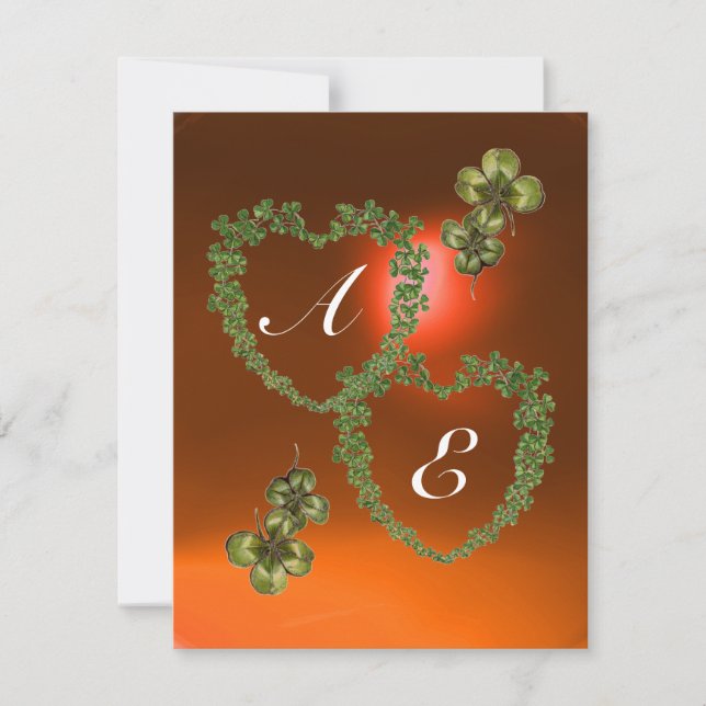 GREEN SHAMROCK HEARTS MONOGRAM  white ,orange Announcement (Front)