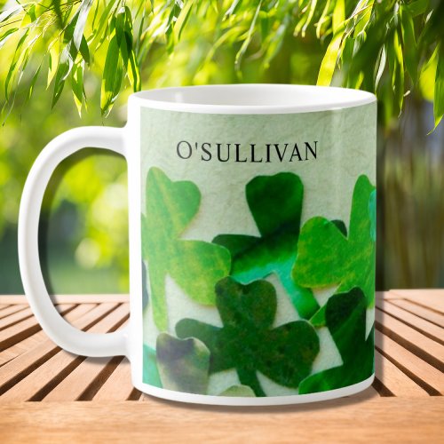 Green Shamrock Irish Custom Name Coffee Mug