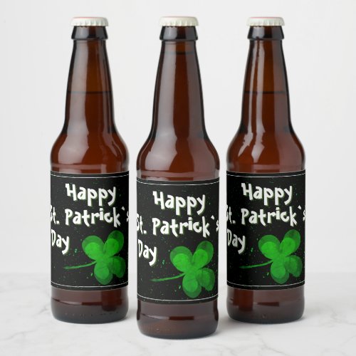 Green Shamrock Irish Happy St Patricks Day  Beer Bottle Label