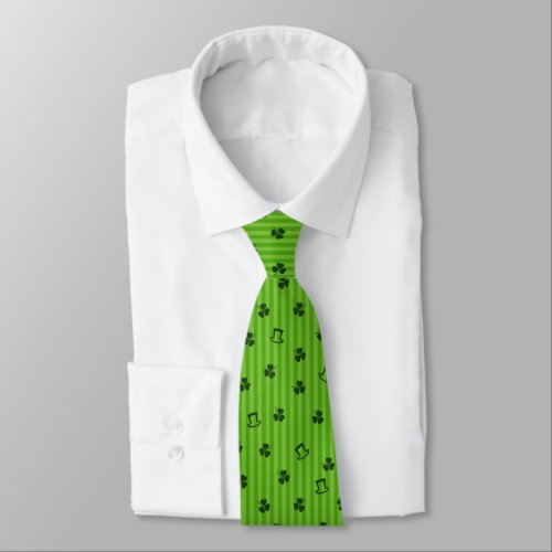 Green Shamrock Irish Hat Stripes Pattern Neck Tie