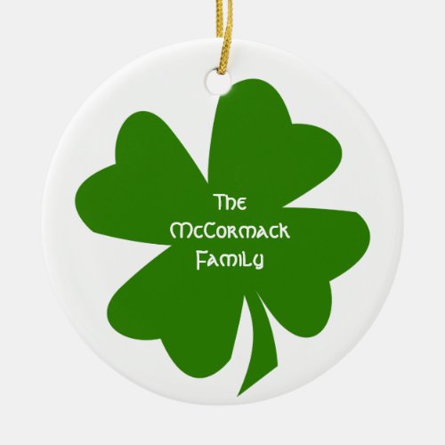 Green shamrock Irish heritage custom family name Ceramic Ornament