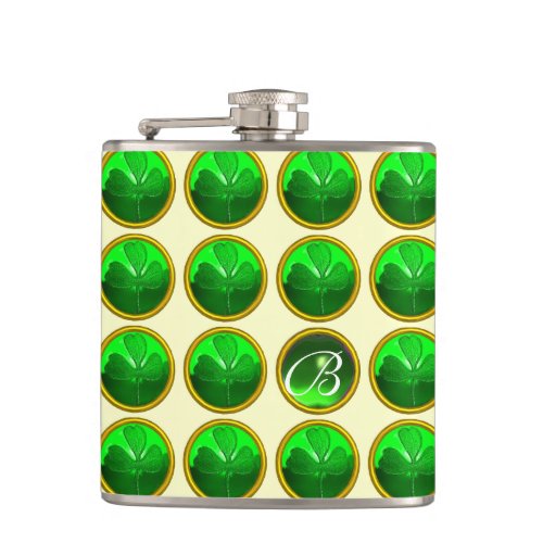 GREEN SHAMROCK JEWEL Saint Patricks Day Monogram Flask