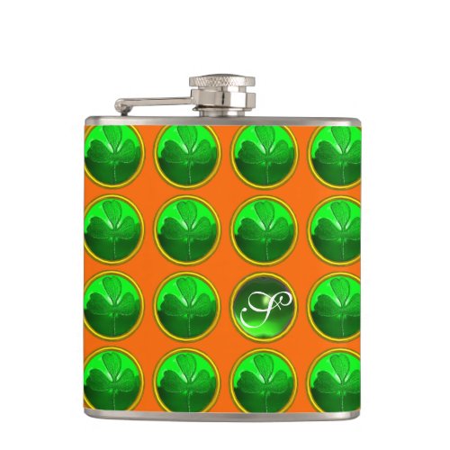 GREEN SHAMROCK JEWEL Saint Patricks Day Monogram Flask