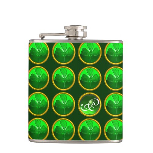 GREEN SHAMROCK JEWEL Saint Patricks Day Monogram Hip Flask