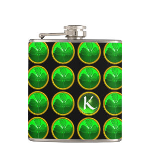 GREEN SHAMROCK JEWEL Saint Patrick's Day Monogram Hip Flask