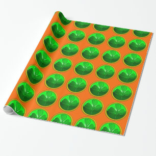 GREEN SHAMROCK JEWEL Saint Patrick's Day Orange Wrapping Paper