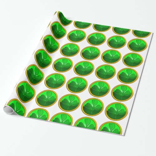 GREEN SHAMROCK JEWEL Saint Patricks Day White Wrapping Paper