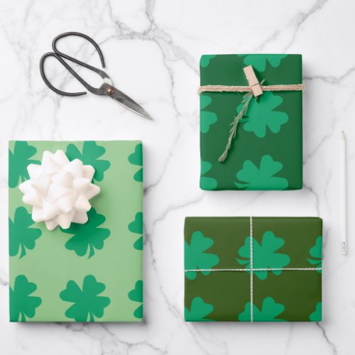 Green Shamrock Leaf Pattern St Patricks Day 2024  Wrapping Paper Sheets