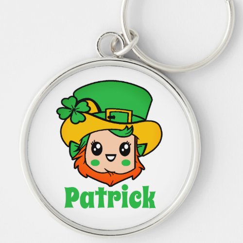 Green Shamrock Leprchaun Personalized Name Keychain