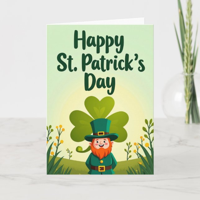 Green Shamrock Leprechaun Card (Front)