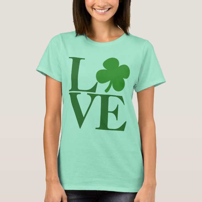 Green Shamrock Love St Patricks Day Womens T-Shirt (Front)