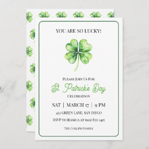 Green Shamrock Luck Simple St. Patrick's Day Party Invitation