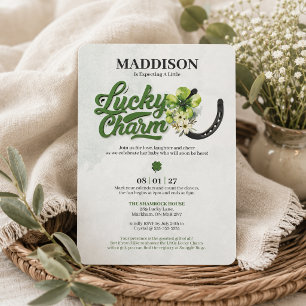 Green Shamrock Lucky Charm Baby Shower Invitation