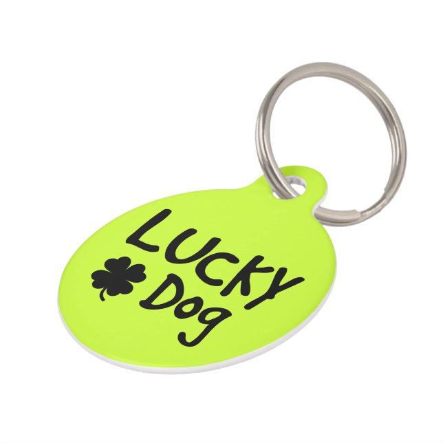 Green Shamrock Lucky Dog Custom Pet Tag (Side)