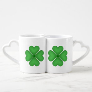 Green Shamrock Lucky Four leaf Clover Hearts Coffee Mug Set