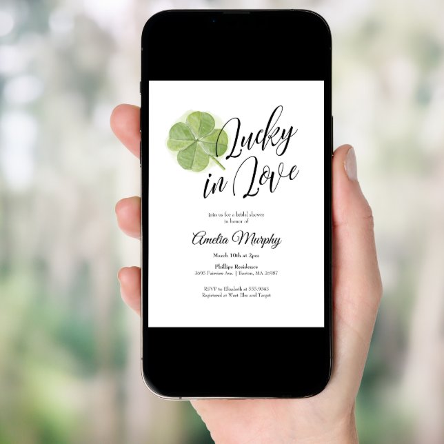 Green Shamrock Lucky in Love Bridal Shower Invitation (Front Digital)