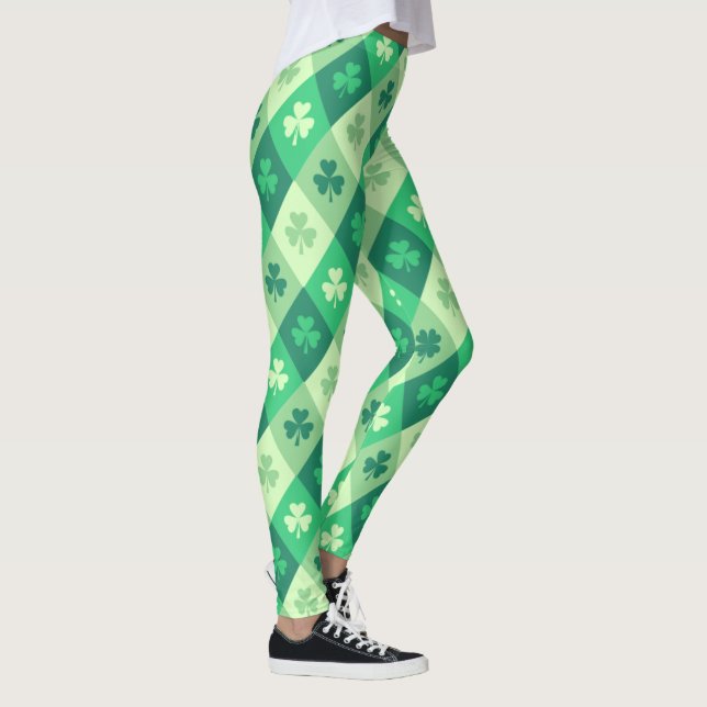Green Shamrock Lucky Saint Patricks Day Fun Leggings (Right)