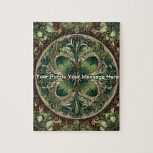 Green Shamrock Mandala Jigsaw Puzzle