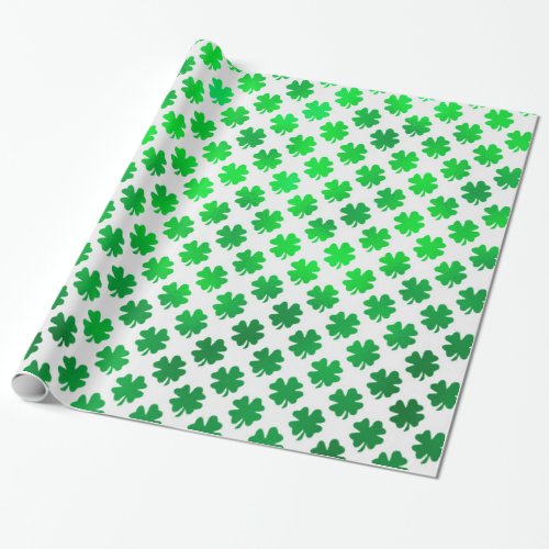 Green Shamrock Metallic Faux Four Leaf Clover Wrapping Paper