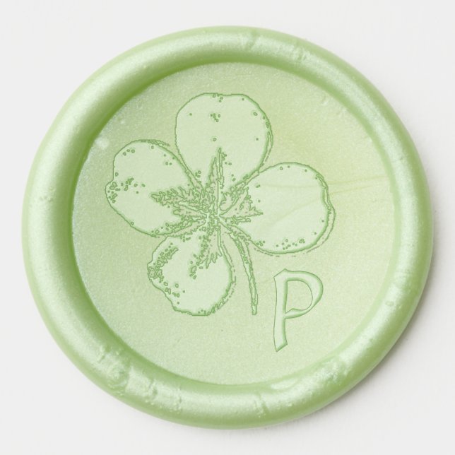 Green Shamrock  Monogram Chic Wax Seal Sticker (Front)