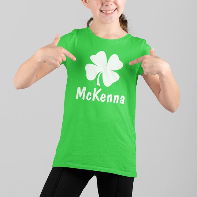 Green Shamrock Name St Patricks Day Kids T-Shirt (Creator Uploaded)