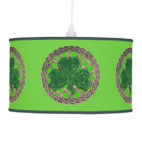 Green Shamrock On Celtic Knots Ceiling Lamp