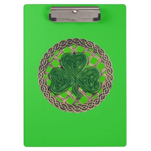 Green Shamrock On Celtic Knots Clipboard
