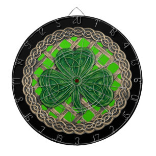 Green Shamrock On Celtic Knots Dart Board