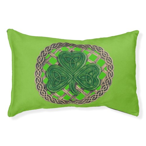 Green Shamrock On Celtic Knots Dog Bed