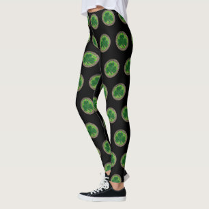 Green Shamrock On Celtic Knots Leggings