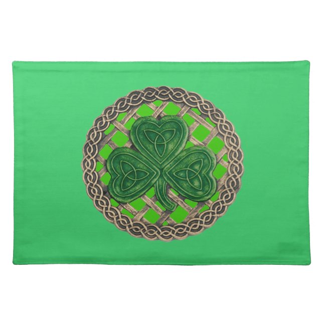 Green Shamrock On Celtic Knots Placemat (Front)