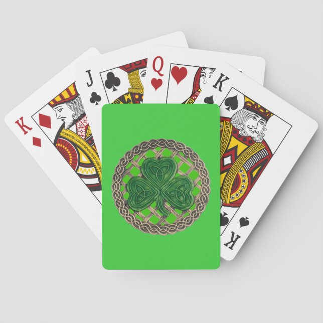Green Shamrock On Celtic Knots Playing Cards (Back)