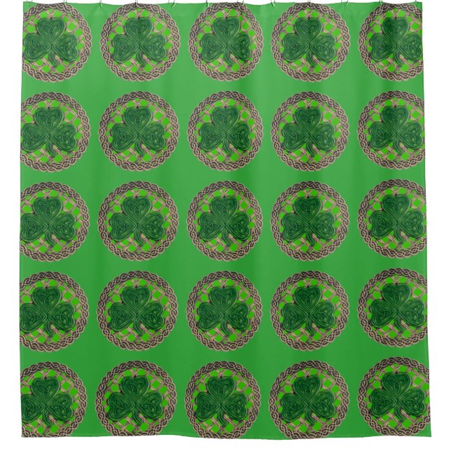 Green Shamrock On Celtic Knots Shower Curtain (Front)