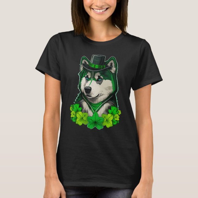 Green shamrock on St Patricks Day Alaskan Malamute T-Shirt (Front)