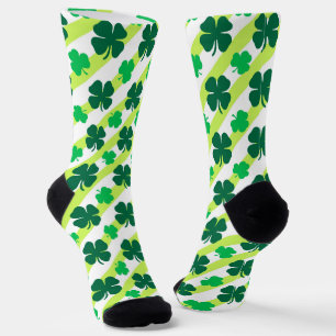 Green Shamrock on Stripes Pattern Socks