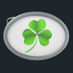 Green Shamrock On White bbcnt Belt Buckle<br><div class="desc">Green Shamrock On White Belt Buckle
Design © Trinkets and Things 2017 - AHP Design. All Rights Reserved.</div>