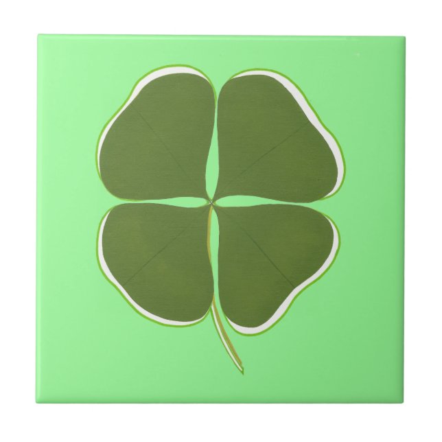 Green Shamrock Painting with outline, on tile (Front)