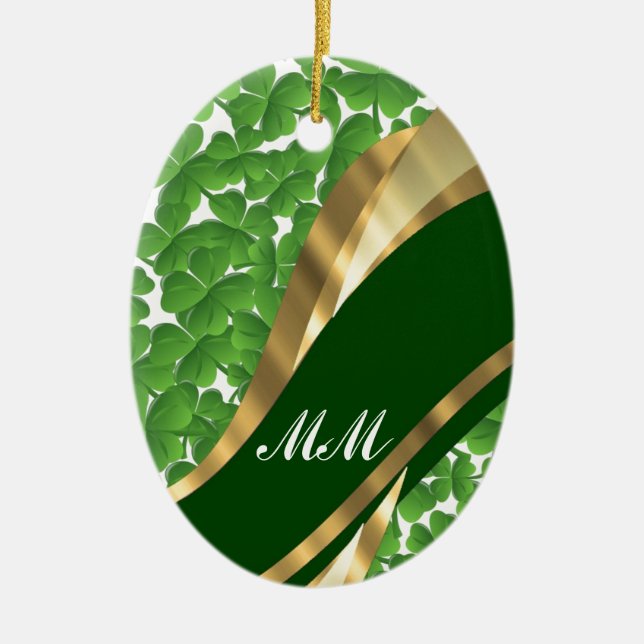 Green shamrock pattern ceramic ornament (Front)