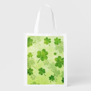 Green Shamrock Pattern Grocery Bag by GroovyFinds at Zazzle