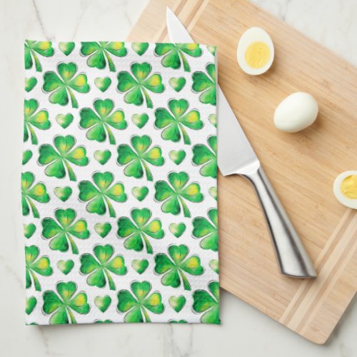 Green Shamrock Pattern Kitchen Towel